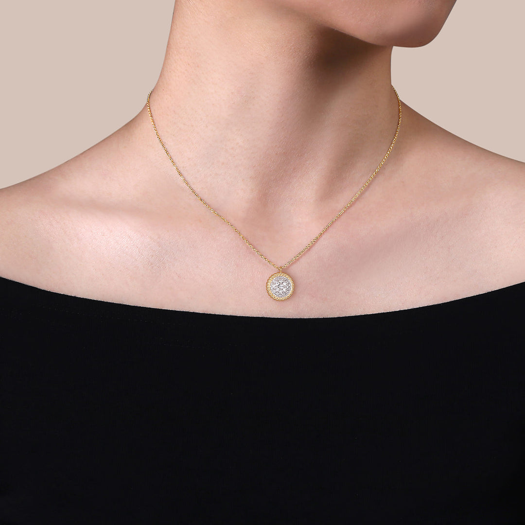 Gabriel & Co. 14K Yellow Gold Bujukan and Diamond Pavé Pendant Necklace — shown on a model; other jewellery sold separately — NK6978Y45JJ