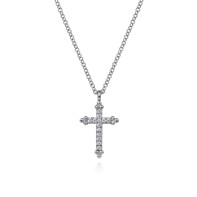 Gabriel & Co. 14K White Gold Bujukan Diamond Cross Pendant Necklace