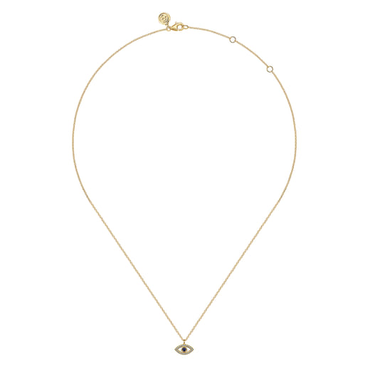 Gabriel & Co. 14K Yellow Gold Diamond and Blue Sapphire Evil Eye Necklace with White Enamel — product view 2 — NK7438E9Y45SA