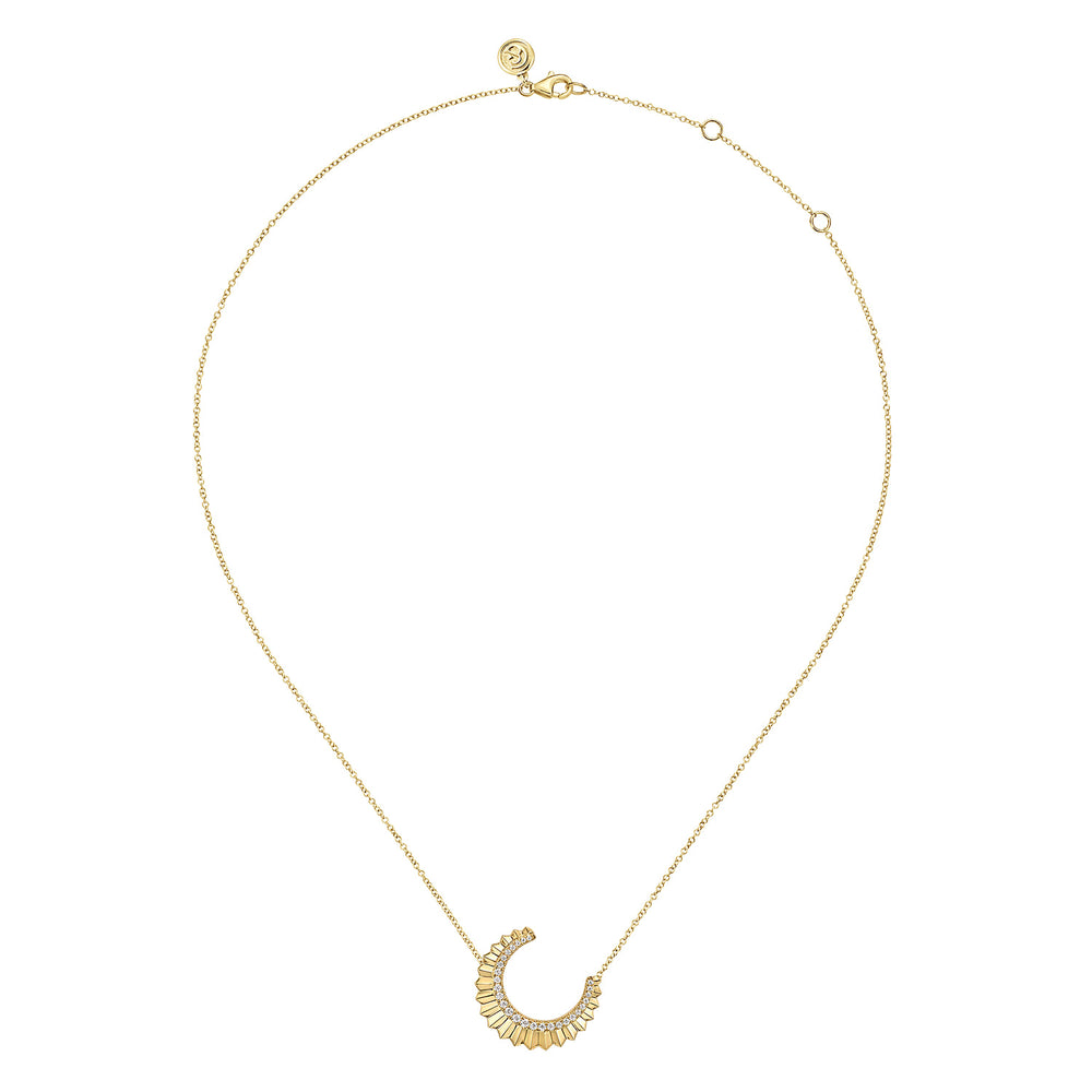 Gabriel & Co. 14K Yellow Gold Diamond Half Moon Diamond Cut Pendant Necklace — full necklace view — NK7559Y45JJ