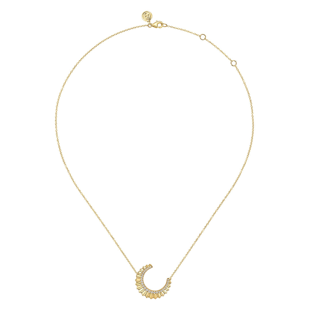 Gabriel & Co. 14K Yellow Gold Diamond Half Moon Diamond Cut Pendant Necklace — full necklace view — NK7559Y45JJ