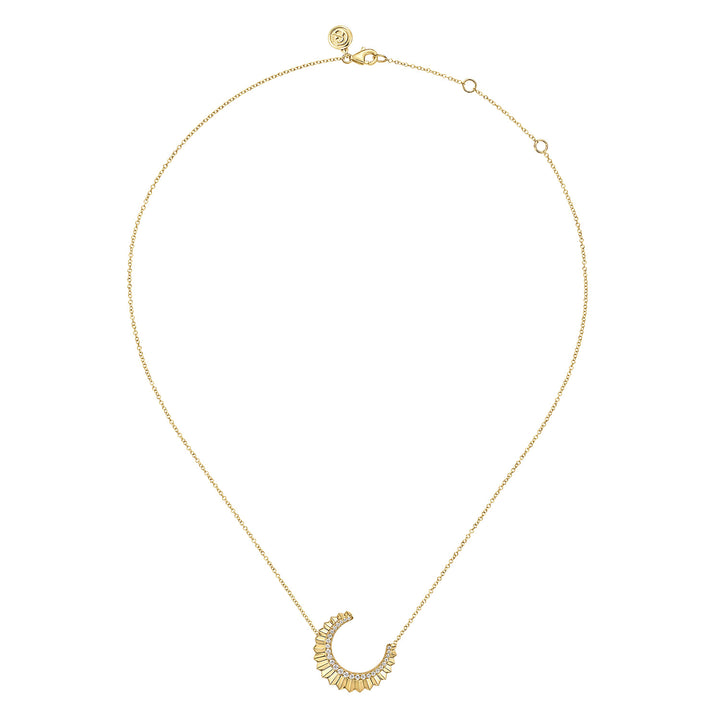 Gabriel & Co. 14K Yellow Gold Diamond Half Moon Diamond Cut Pendant Necklace — full necklace view — NK7559Y45JJ