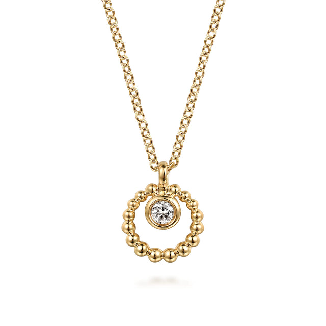 Gabriel & Co. 14K Yellow Gold White Sapphire Pendant Bujukan Necklace