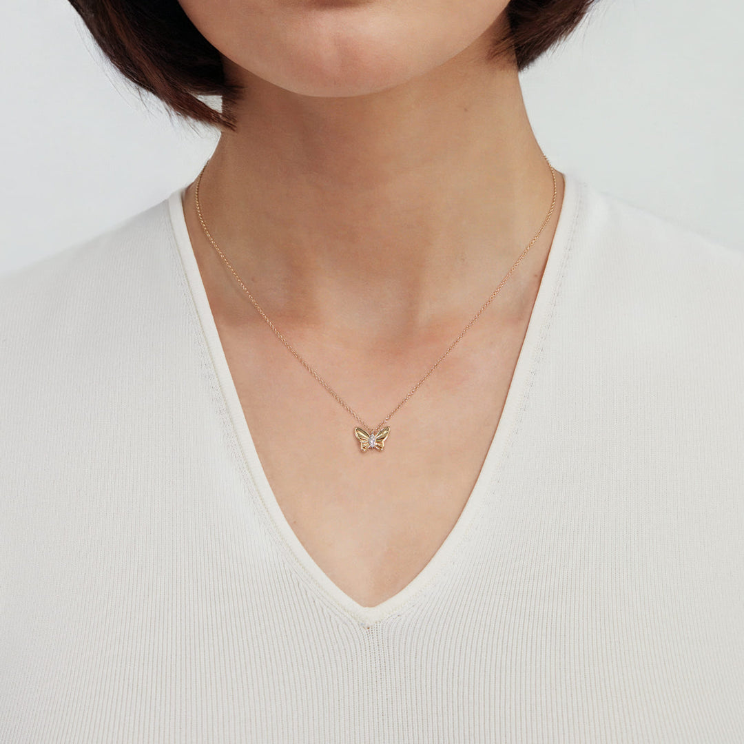 Gabriel & Co. 14K Yellow Gold Diamond Butterfly Necklace — shown on a model; other jewellery sold separately — NK7664Y45JJ
