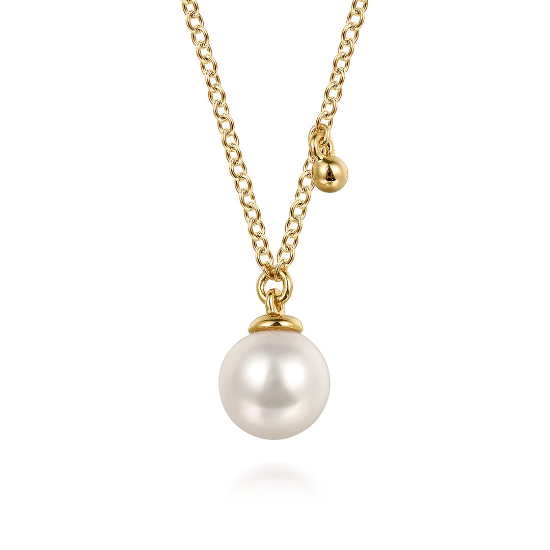 Gabriel & Co. 14K Yellow Gold Pearl Drop Pendant Necklace — pendant detail — NK7669Y4JPL