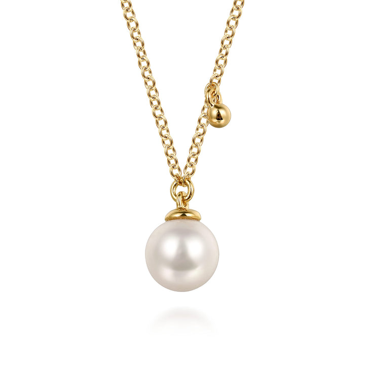 Gabriel & Co. 14K Yellow Gold Pearl Drop Pendant Necklace — pendant detail — NK7669Y4JPL