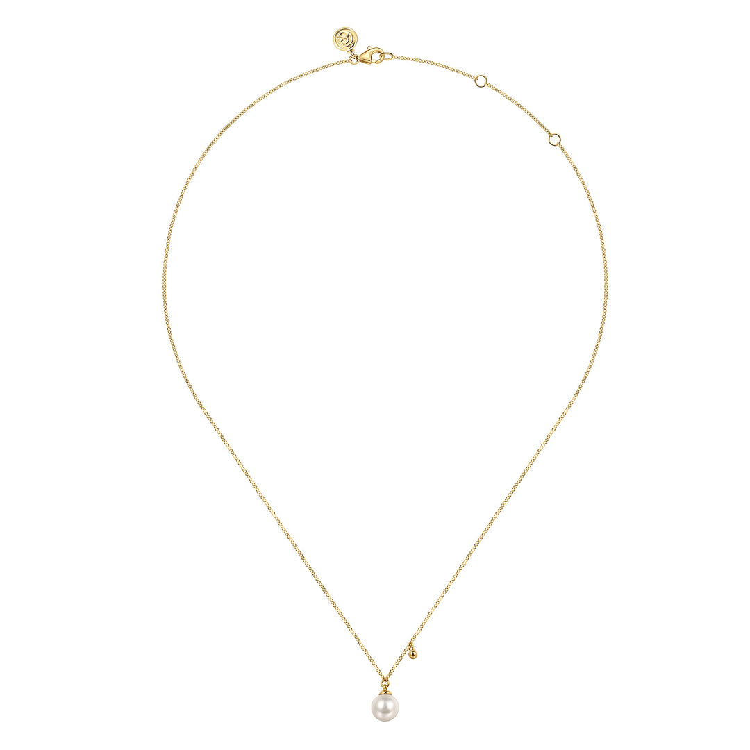 Gabriel & Co. 14K Yellow Gold Pearl Drop Pendant Necklace — full necklace view — NK7669Y4JPL