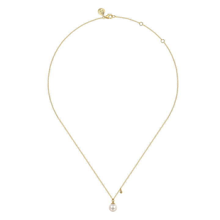 Gabriel & Co. 14K Yellow Gold Pearl Drop Pendant Necklace — full necklace view — NK7669Y4JPL