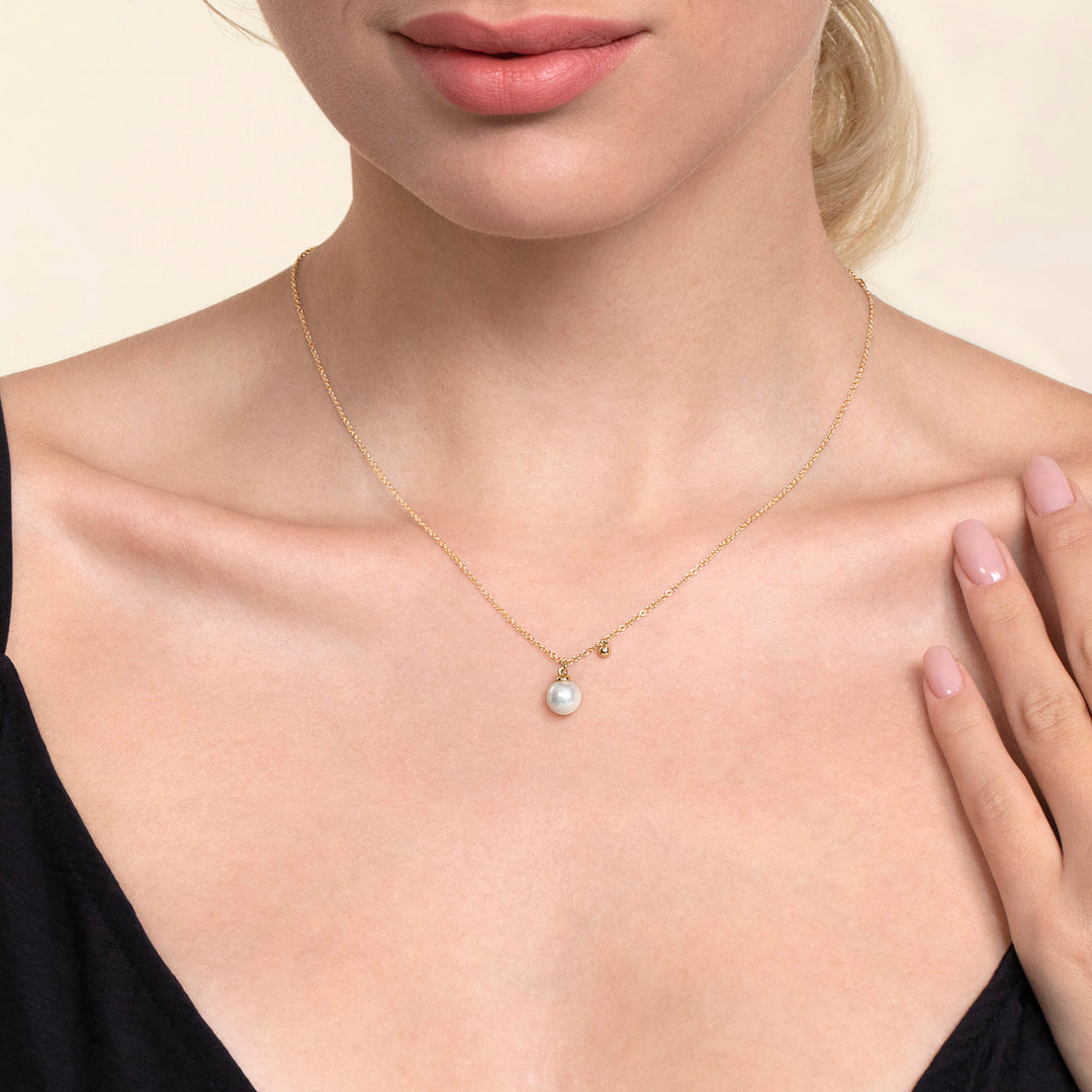 Gabriel & Co. 14K Yellow Gold Pearl Drop Pendant Necklace — shown on a model; other jewellery sold separately — NK7669Y4JPL