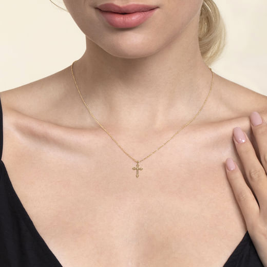 Gabriel & Co. 14K Yellow Gold Bujukan 12mm Cross Necklace — product view 3 — NK7670Y4JJJ