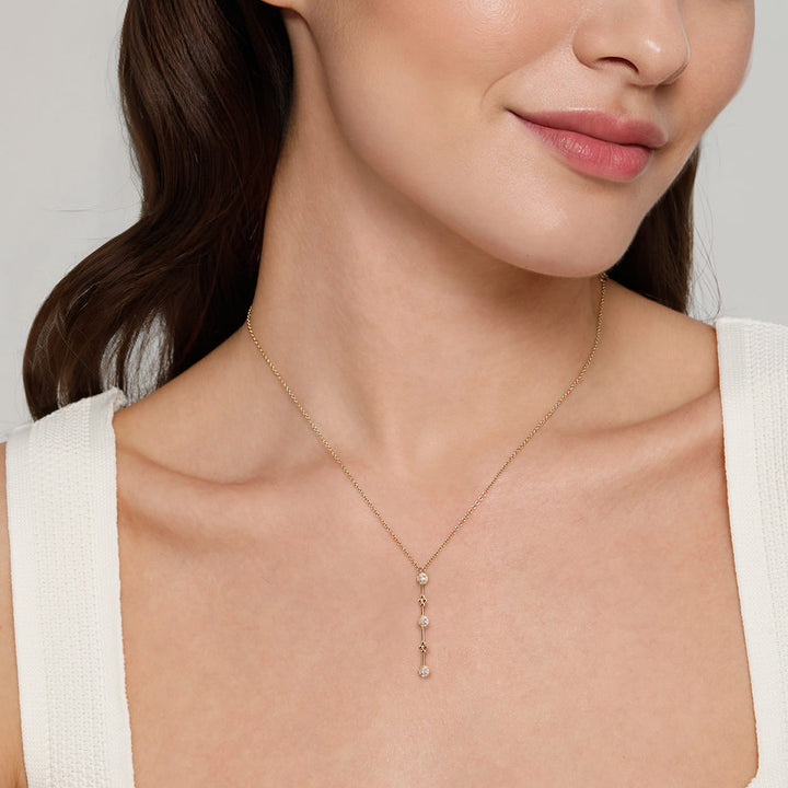 Gabriel & Co. 14K Yellow Gold Bujukan Diamond Bar Necklace — shown on a model; other jewellery sold separately — NK7697Y45JJ