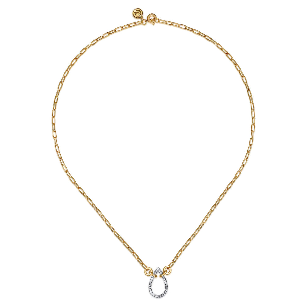Gabriel & Co. 14K White and Yellow Gold Diamond Teardrop Chain Necklace — full necklace view — NK7733M45JJ