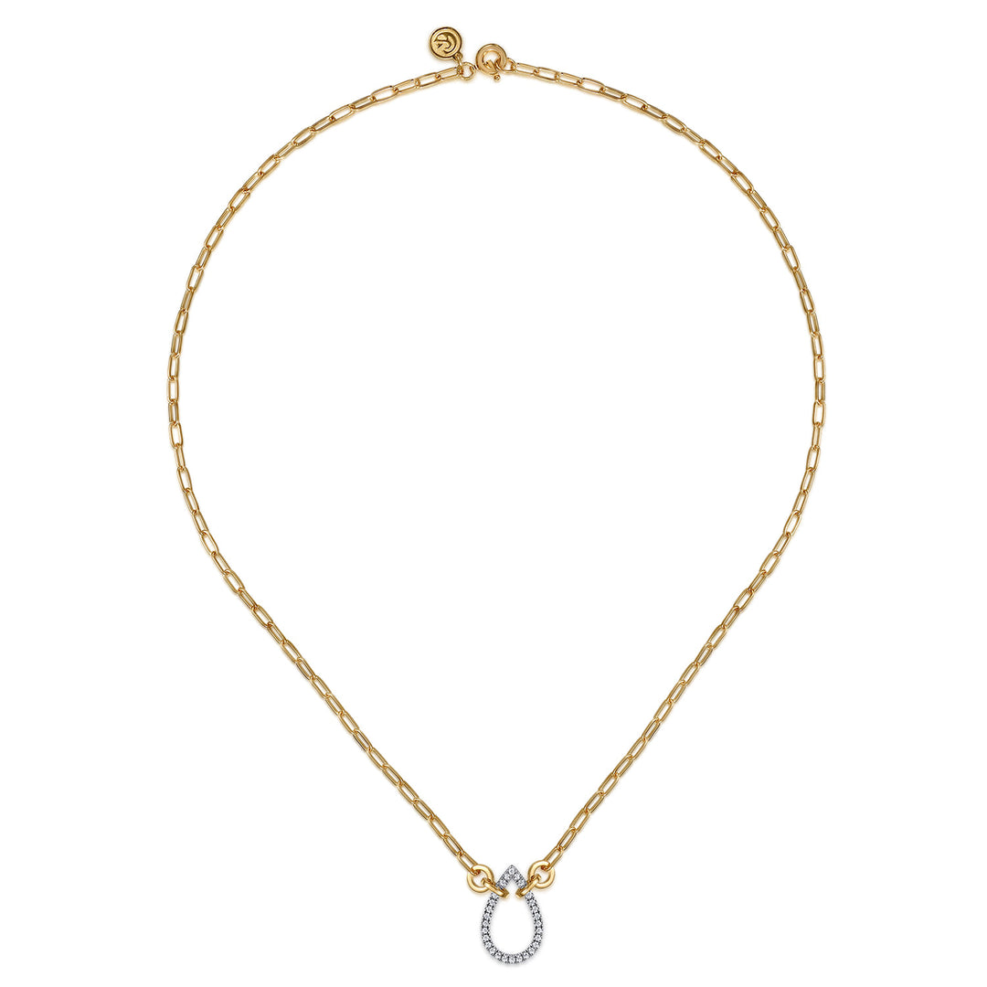 Gabriel & Co. 14K White and Yellow Gold Diamond Teardrop Chain Necklace — full necklace view — NK7733M45JJ