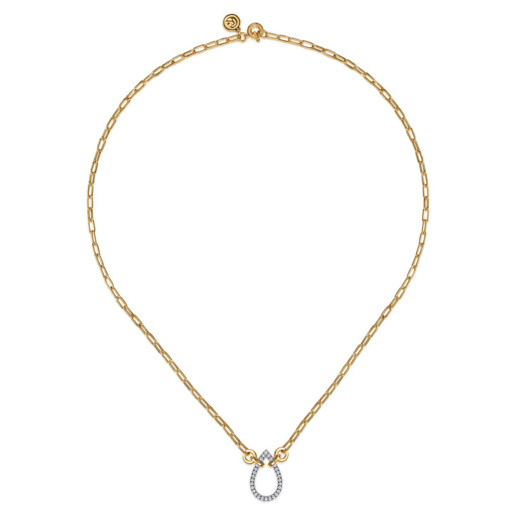 Gabriel & Co. 14K White and Yellow Gold Diamond Teardrop Chain Necklace — full necklace view — NK7733M45JJ