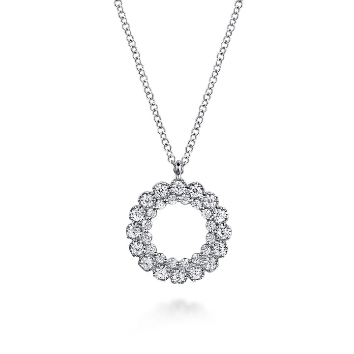 Gabriel & Co. 14K White Gold Diamond Circle Pendant Necklace — pendant detail — NK7763W45JJ