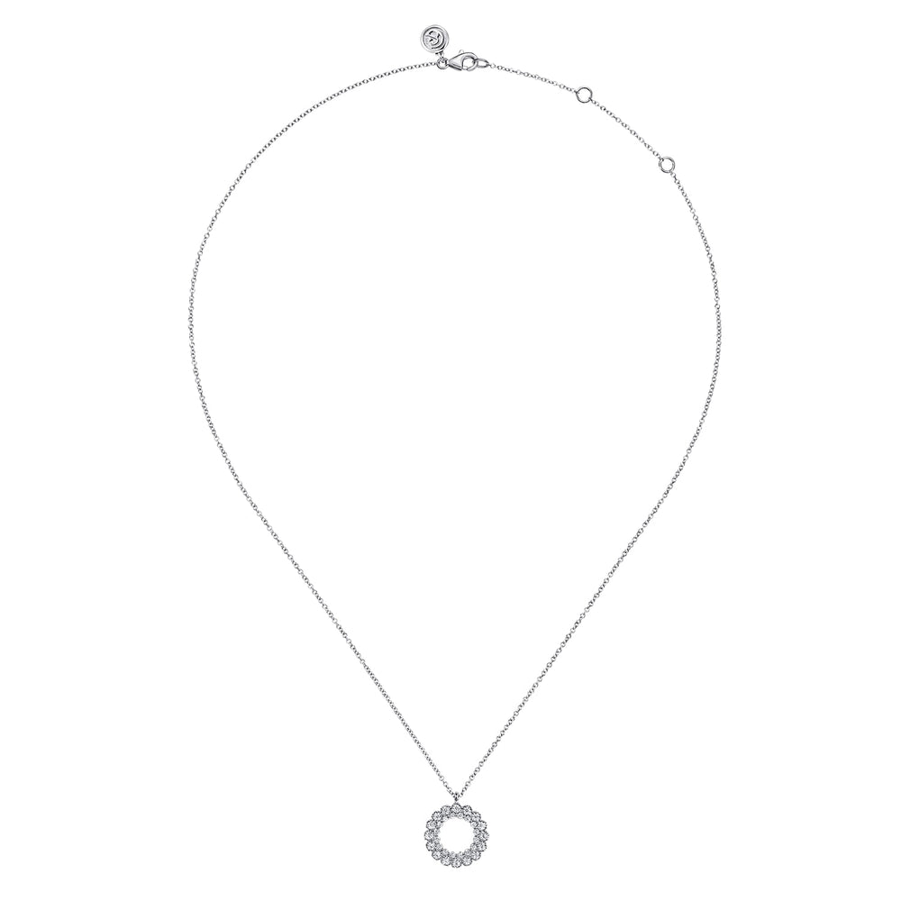 Gabriel & Co. 14K White Gold Diamond Circle Pendant Necklace — full necklace view — NK7763W45JJ