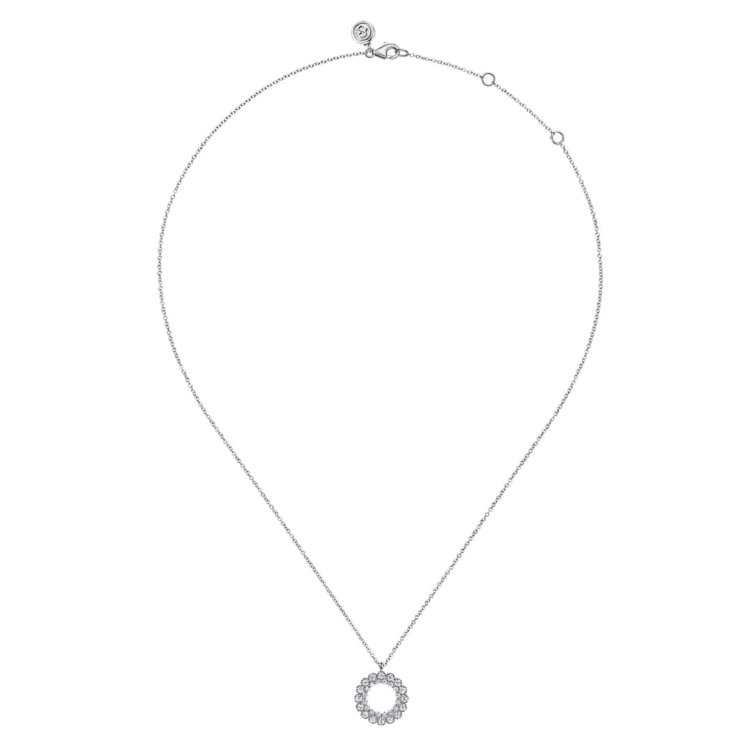 Gabriel & Co. 14K White Gold Diamond Circle Pendant Necklace — full necklace view — NK7763W45JJ