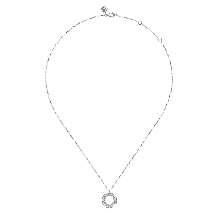 Gabriel & Co. 14K White Gold Diamond Circle Pendant Necklace — full necklace view — NK7763W45JJ