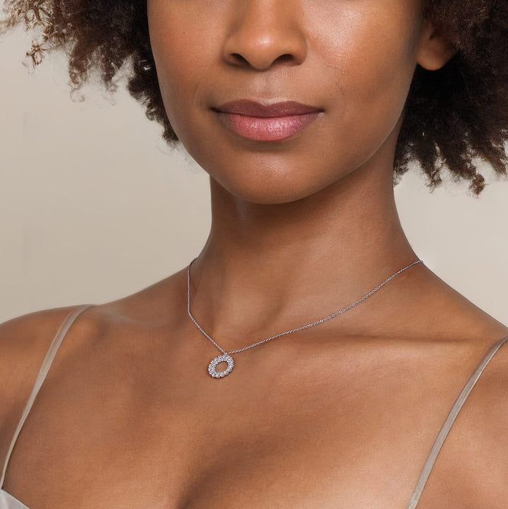 Gabriel & Co. 14K White Gold Diamond Circle Pendant Necklace — shown on a model; other jewellery sold separately — NK7763W45JJ