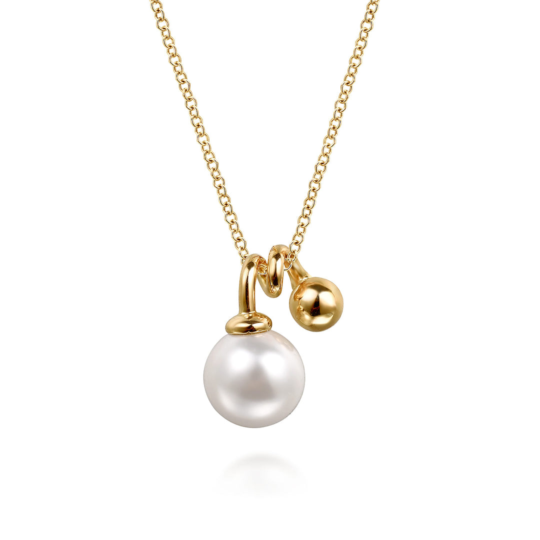 Gabriel & Co. 14K Yellow Gold Bujukan Bead and Pearl Pendant Necklace — pendant detail — NK7789Y4JPL
