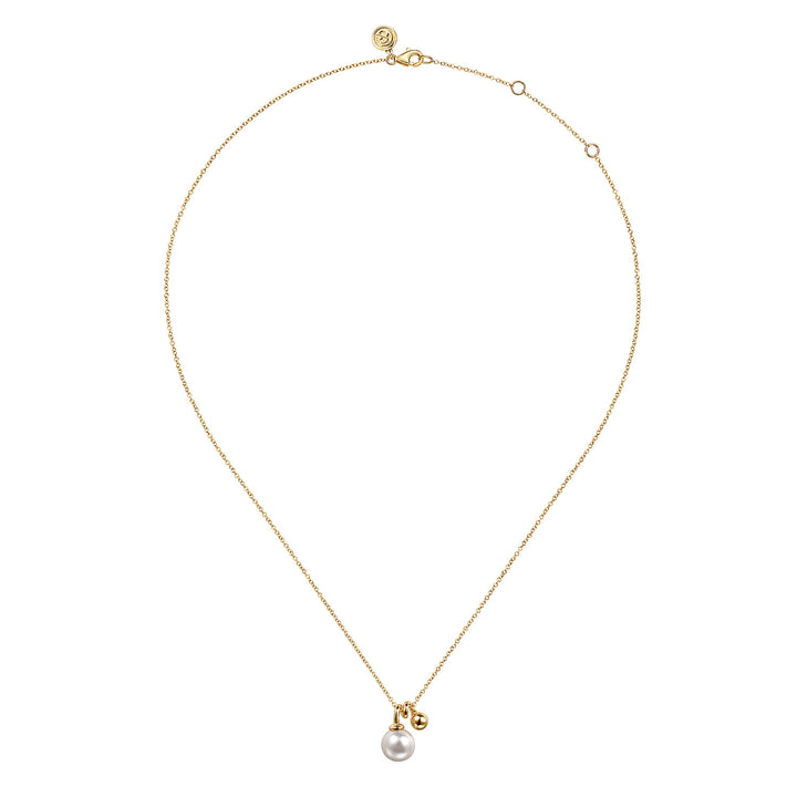 Gabriel & Co. 14K Yellow Gold Bujukan Bead and Pearl Pendant Necklace — full necklace view — NK7789Y4JPL