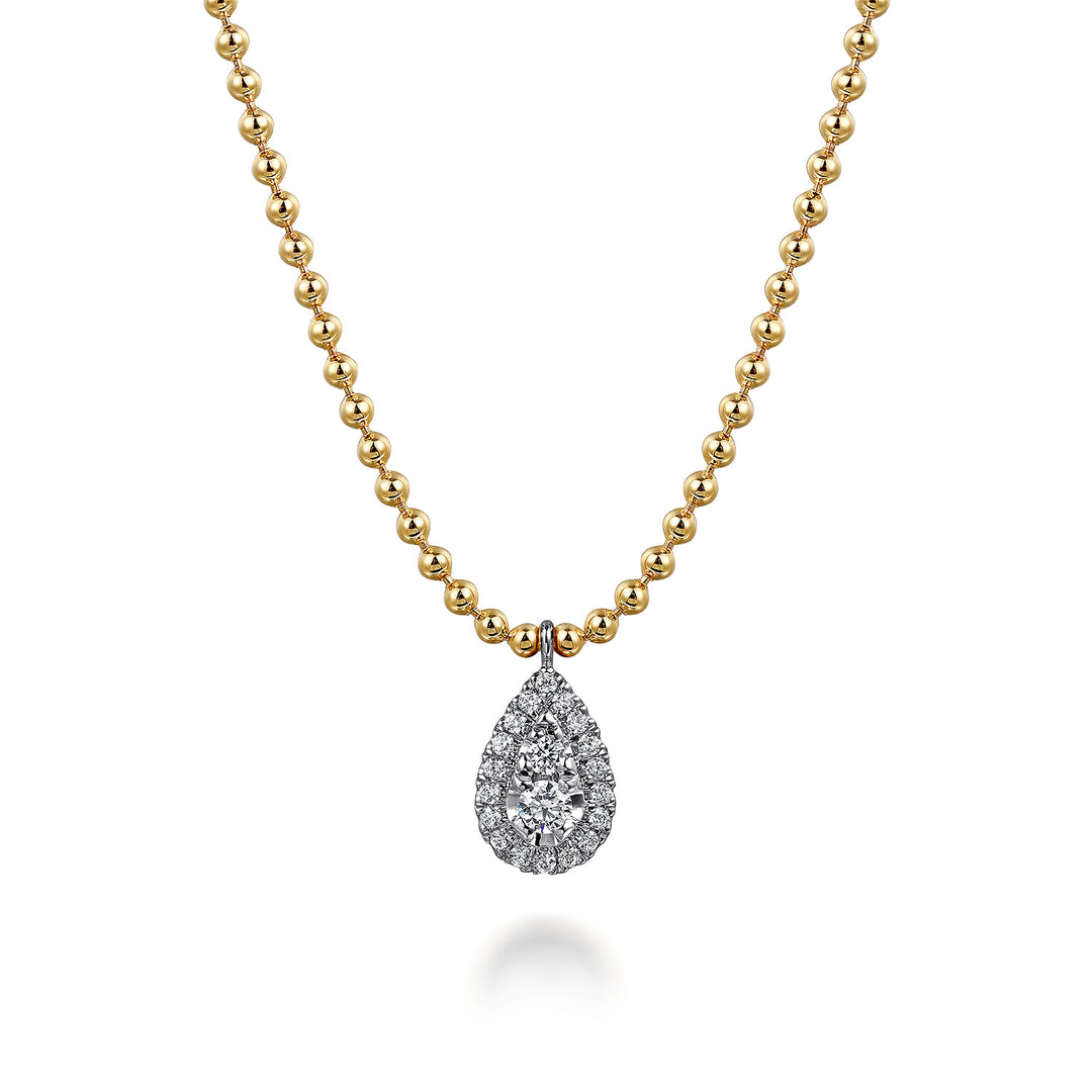 Gabriel & Co. 14K White and Yellow Gold Bujukan Diamond Teardrop Pendant Necklace — pendant detail — NK7803M45JJ