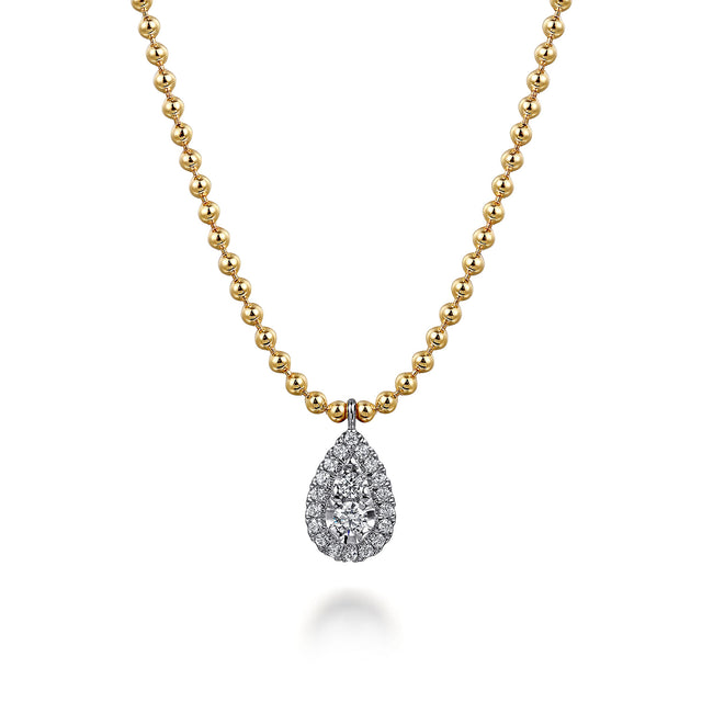 Gabriel & Co. 14K White and Yellow Gold Bujukan Diamond Teardrop Pendant Necklace