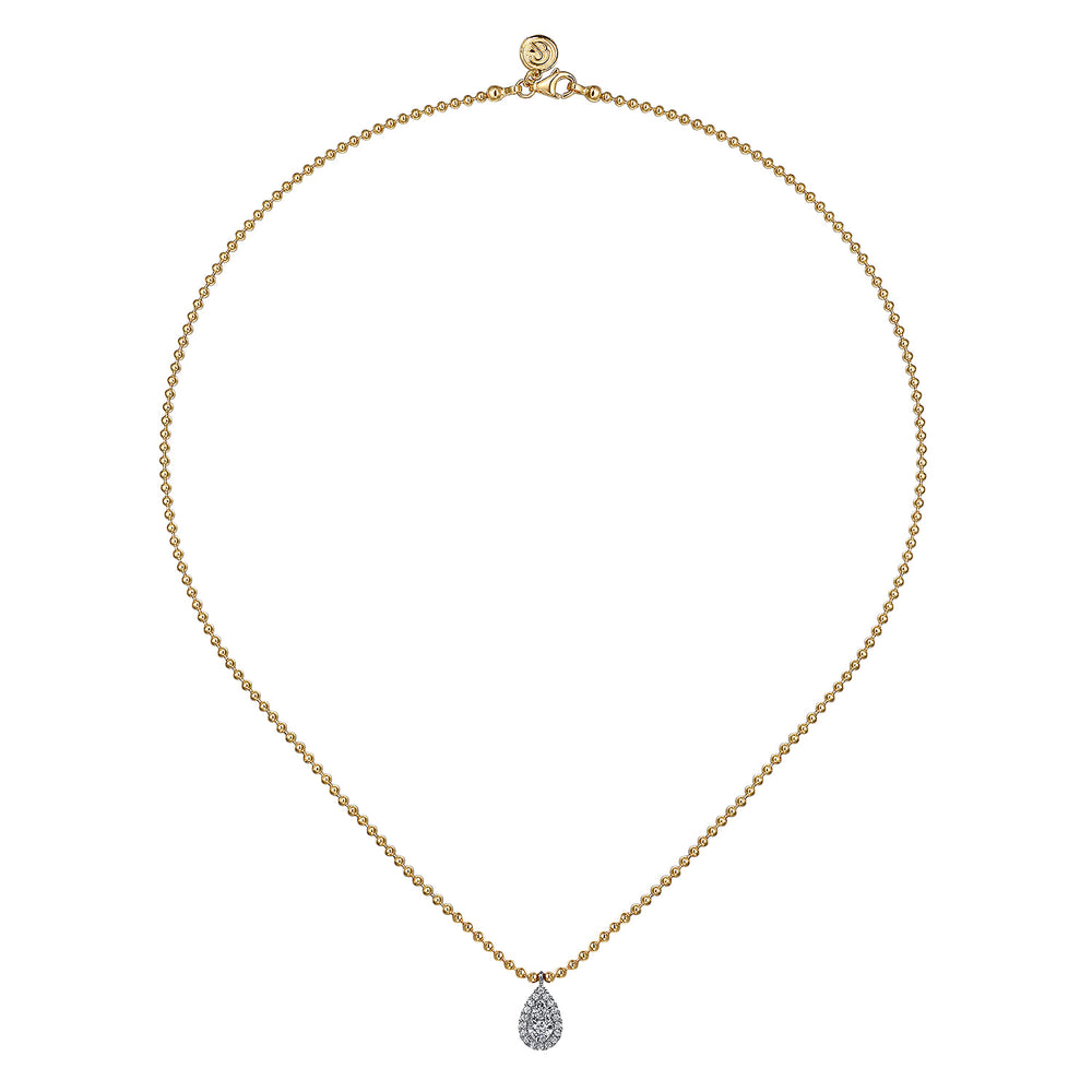 Gabriel & Co. 14K White and Yellow Gold Bujukan Diamond Teardrop Pendant Necklace — full necklace view — NK7803M45JJ