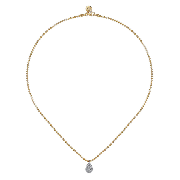 Gabriel & Co. 14K White and Yellow Gold Bujukan Diamond Teardrop Pendant Necklace — full necklace view — NK7803M45JJ