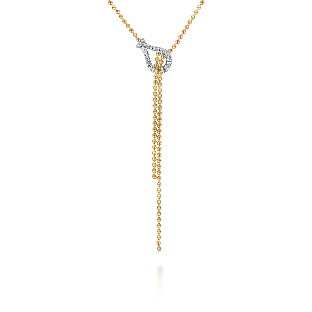 Gabriel & Co. 14K White and Yellow Gold Strides - Bujukan and Diamond Stirrup Y Necklace — pendant detail — NK7986M45JJ