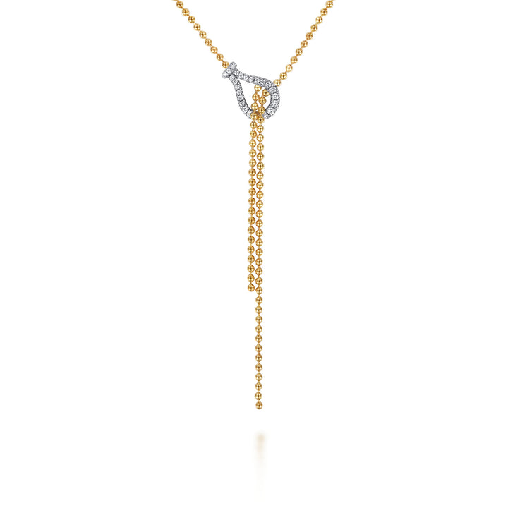 Gabriel & Co. 14K White and Yellow Gold Strides - Bujukan and Diamond Stirrup Y Necklace — pendant detail — NK7986M45JJ