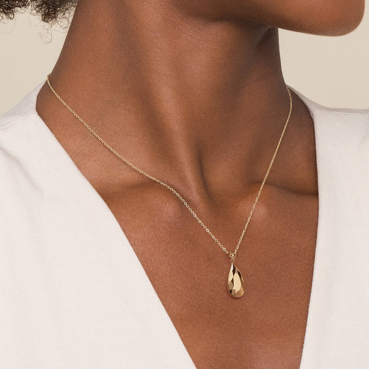 Gabriel & Co. 14K Yellow Gold Bujukan Clover Teardrop Pendant Necklace — shown on a model; other jewellery sold separately — NK7988Y4JJJ