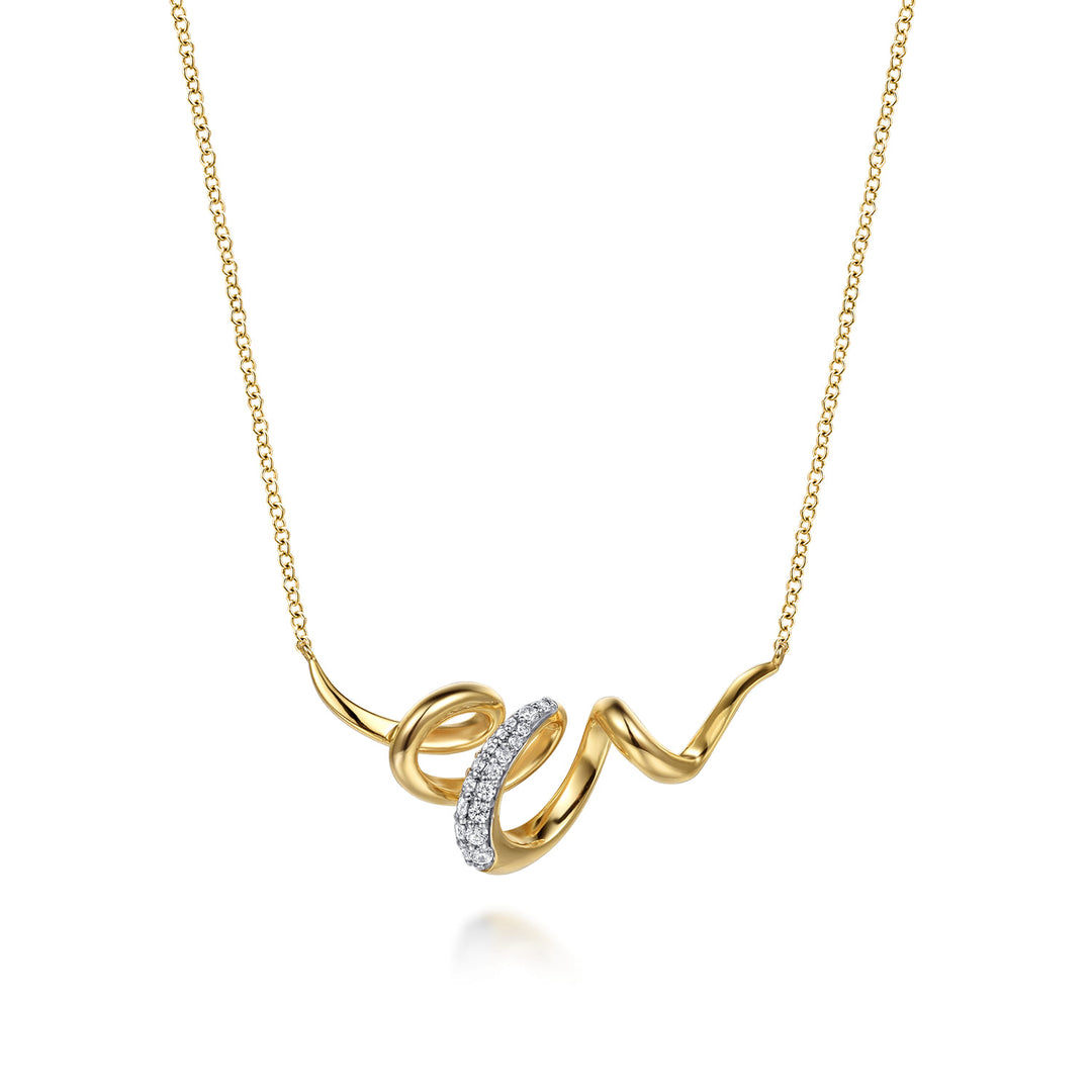 Gabriel & Co. 14K White and Yellow Gold Selene - Diamond Swirl Bar Necklace — pendant detail — NK8031M45JJ
