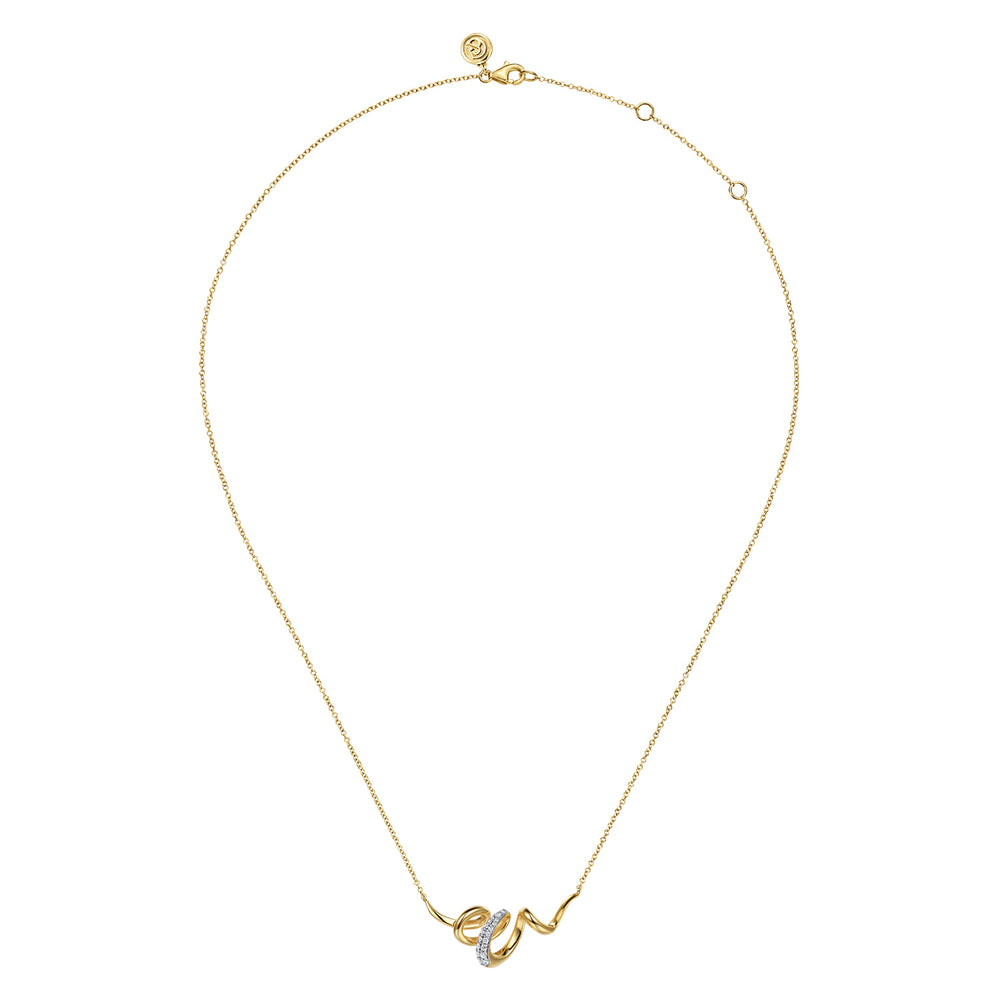 Gabriel & Co. 14K White and Yellow Gold Selene - Diamond Swirl Bar Necklace — full necklace view — NK8031M45JJ