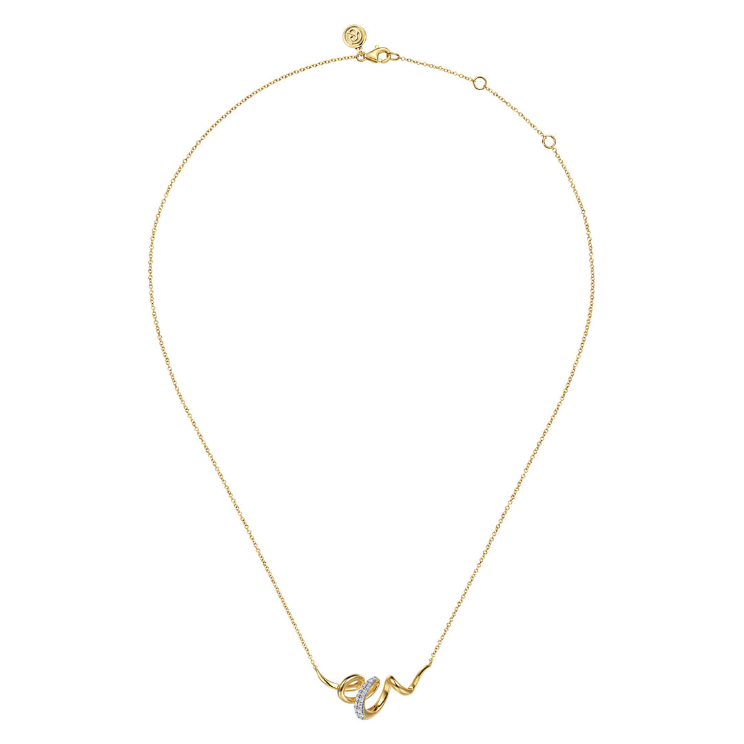 Gabriel & Co. 14K White and Yellow Gold Selene - Diamond Swirl Bar Necklace — full necklace view — NK8031M45JJ