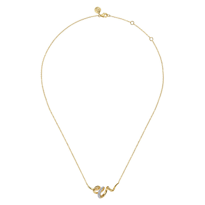Gabriel & Co. 14K White and Yellow Gold Selene - Diamond Swirl Bar Necklace — full necklace view — NK8031M45JJ
