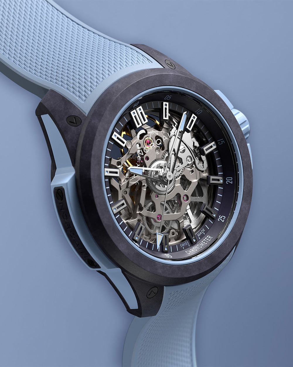 NORQAIN Wild ONE Skeleton 39mm Purple Ice Blue N3001.07Q05.P01.R01 side view