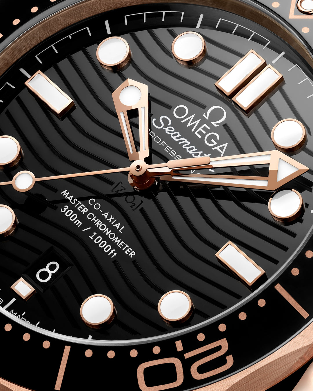 OMEGA Seamaster Diver 300M 42 mm Rubber Strap 210.62.42.20.01.002 dial detail