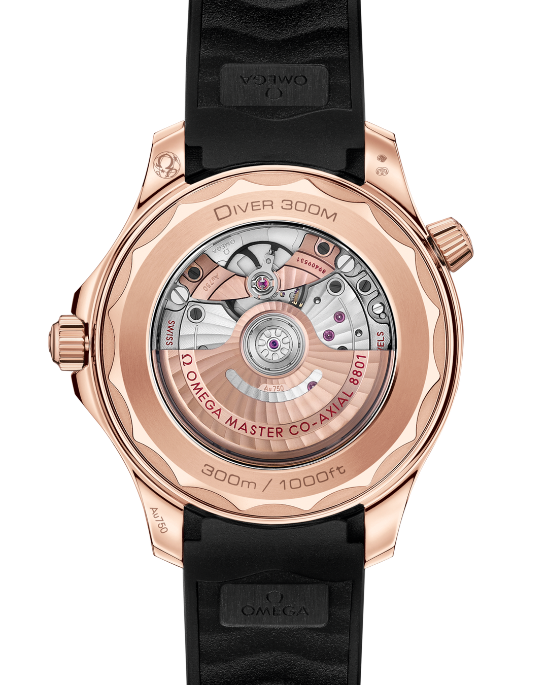 OMEGA Seamaster Diver 300M 42 mm Rubber Strap 210.62.42.20.01.002 open case back