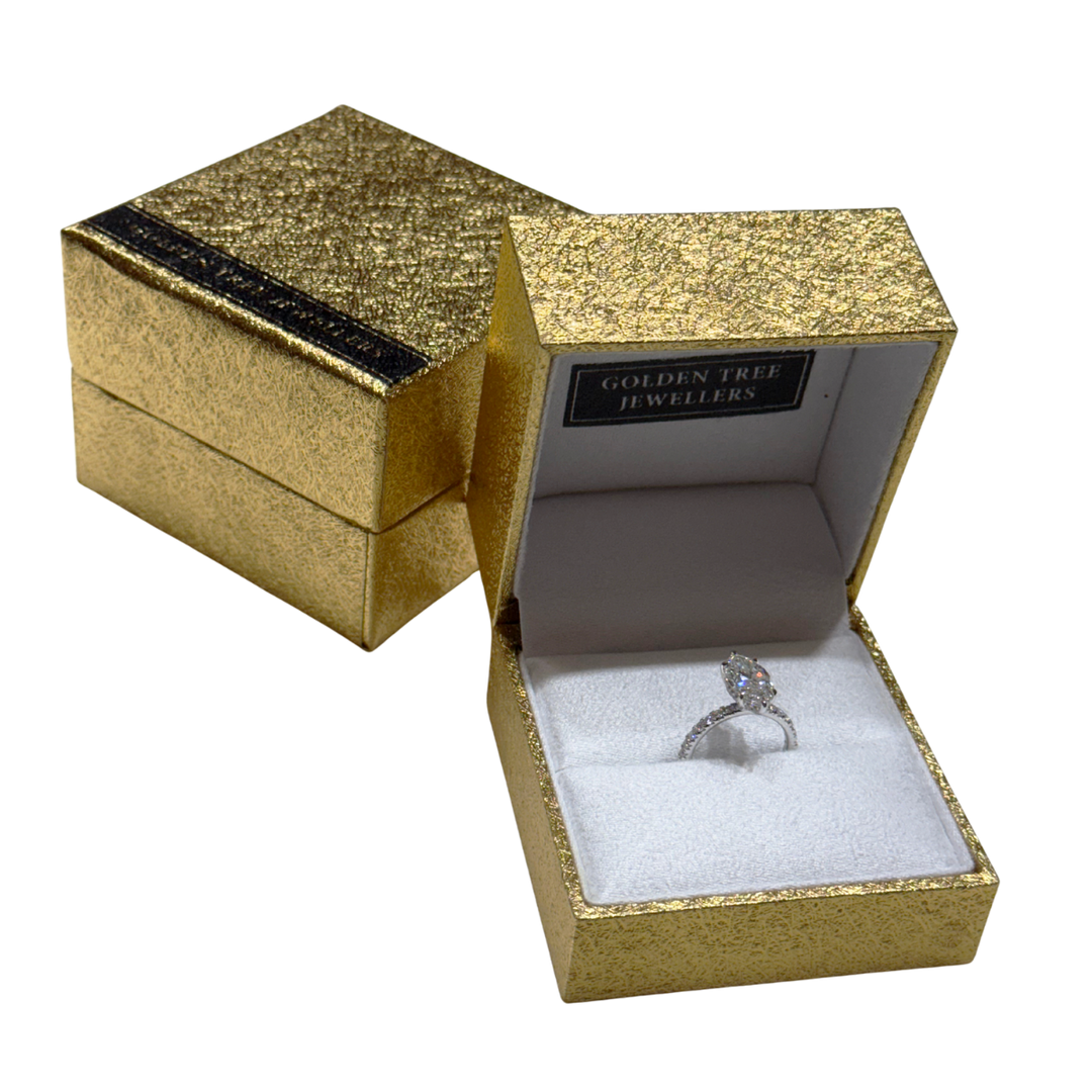 14K Gold Marquise Lab Diamond Hidden Halo Engagement Ring