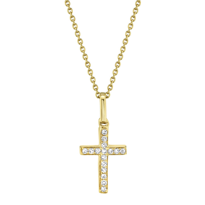 Shy Creation 0.06Ct 14K Yellow Gold Diamond Cross Necklace SC22002783AC