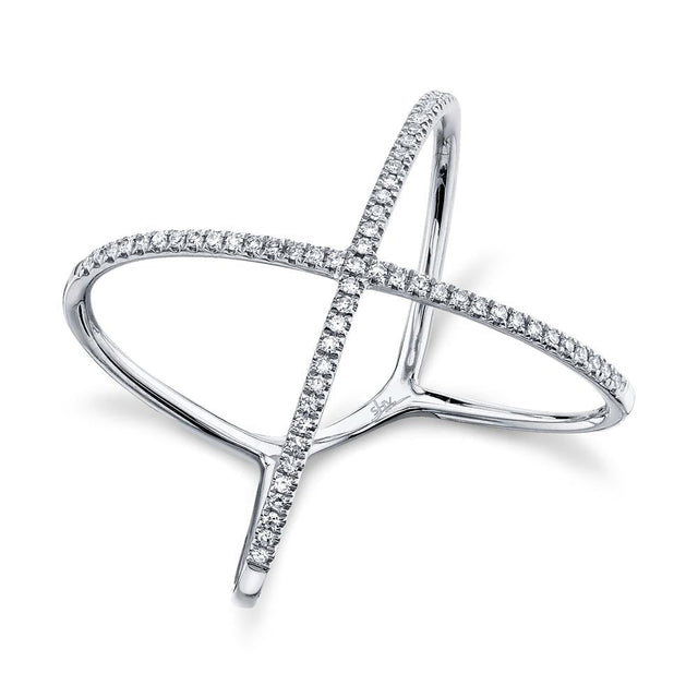 Shy Creation 0.18 ct Diamond "X" Ring in 14K White Gold