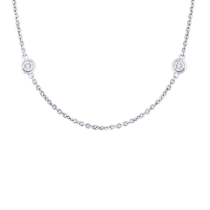 Shy Creation 0.28 ct 18" Bezel-Set Diamond Station Necklace in 14K White Gold — SC22003837