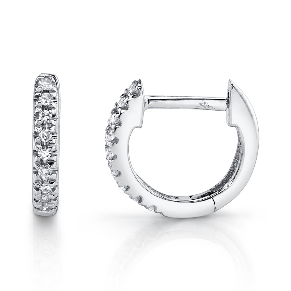Shy Creation 0.07Ct 14K White Gold Diamond Huggie Earring SC22003982