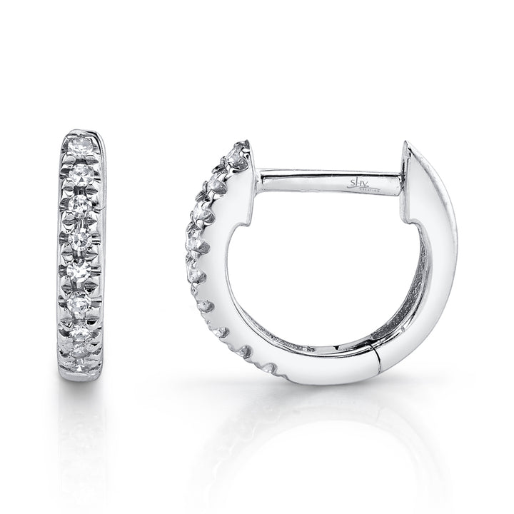 Shy Creation 0.07Ct 14K White Gold Diamond Huggie Earring SC22003982