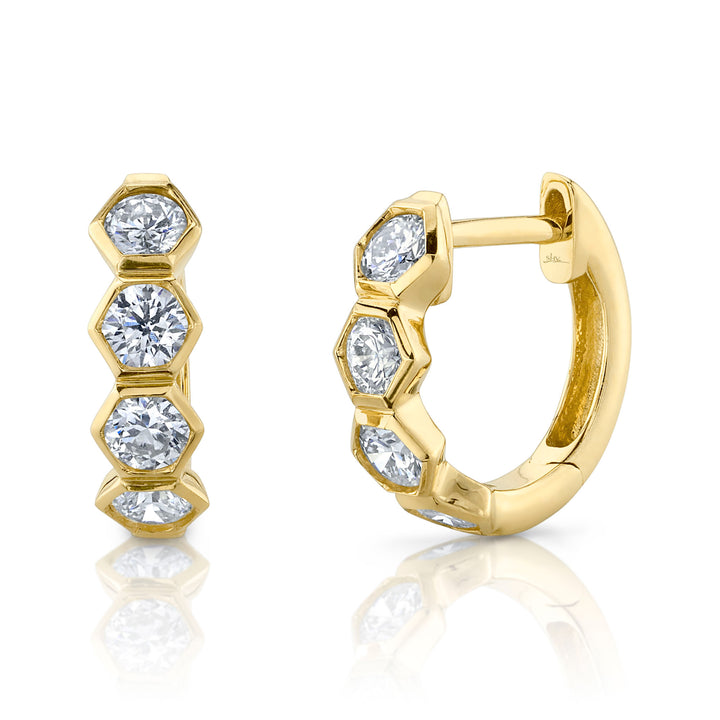 Shy Creation 14K Yellow Gold 0.64 TCW Diamond Hexagon Bezel Huggie Earrings SC22008327