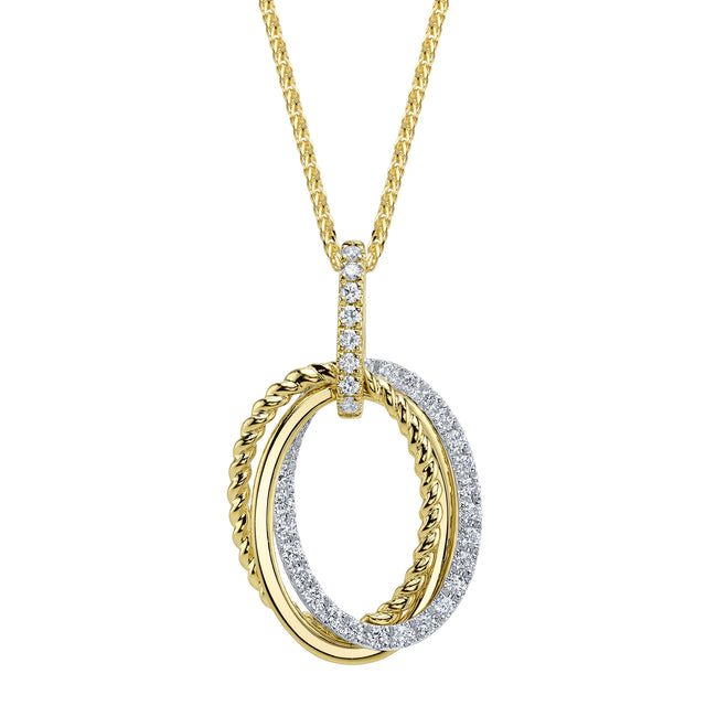 Shy Creation 0.30 ct Diamond Oval Chopin Chain Necklace in 14K Two-Tone Yellow Gold