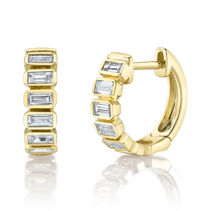 Shy Creation 0.59Ct 14K Yellow Gold Diamond Baguette Bezel Huggie Earring SC22008698