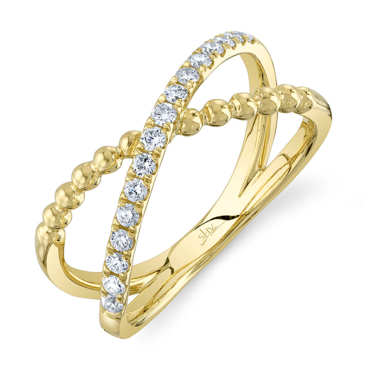 Shy Creation 0.27Ct 14K Yellow Gold Diamond "X" Ring SC22008896