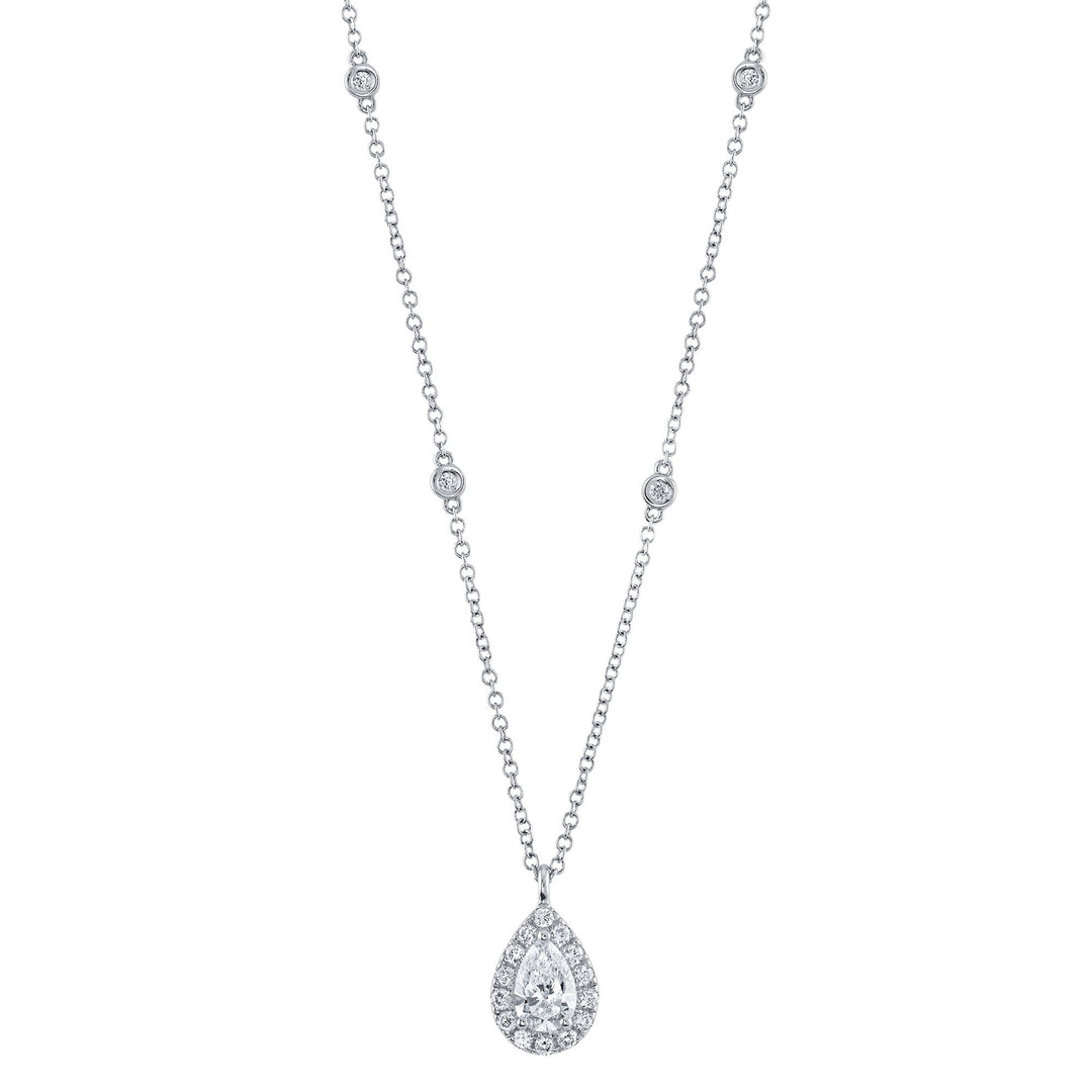 Shy Creation 14K White Gold 0.61 TCW Diamond Pear Pendant & Station Necklace SC22009024